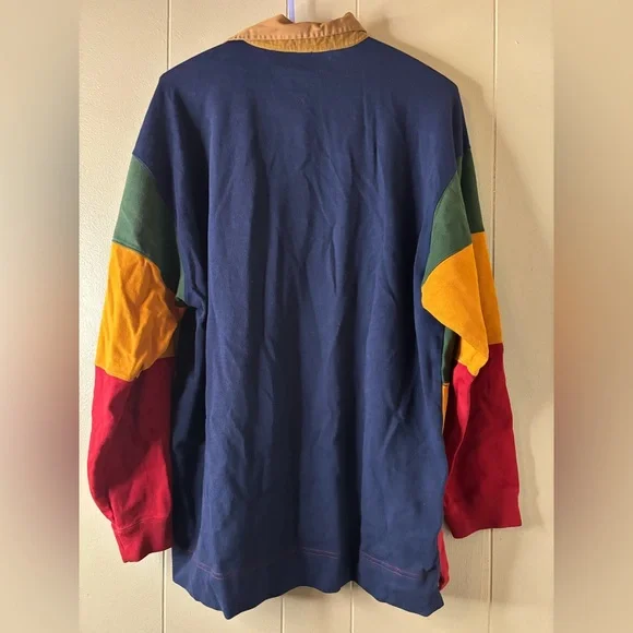 Vintage 90s Tommy Hilfiger Long Sleeve Rugby Polo Sz Large Yellow Blue Striped - Picture 5 of 5